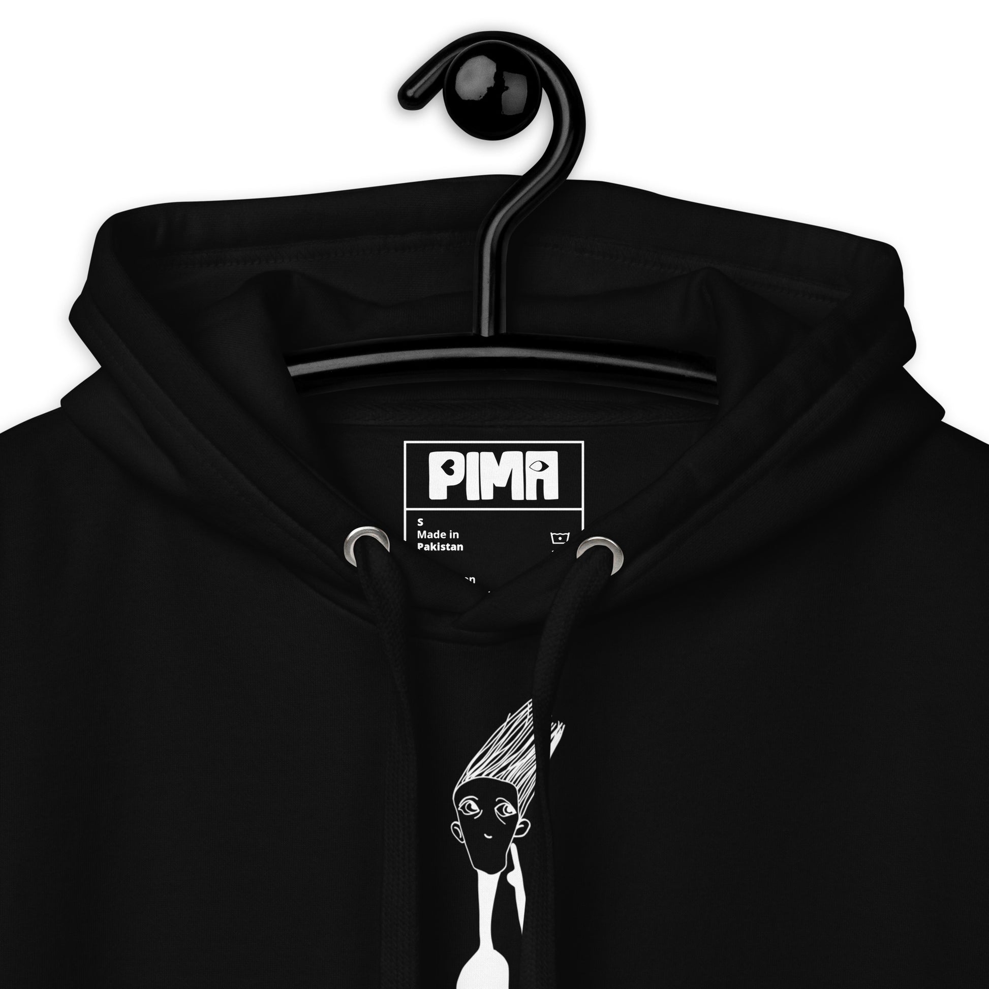 Label, Hoodie mit Kunstprint THINK von PIMA, handillustrierte Figur auf weichem Stoff in Schwarz