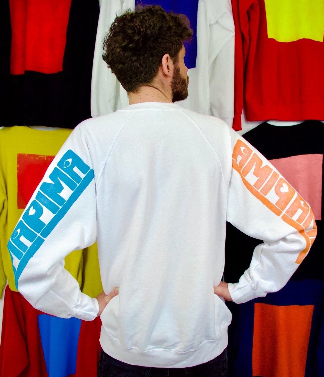 PIMAMIP UNIKAT ORANGE - Handbedruckter Sweater