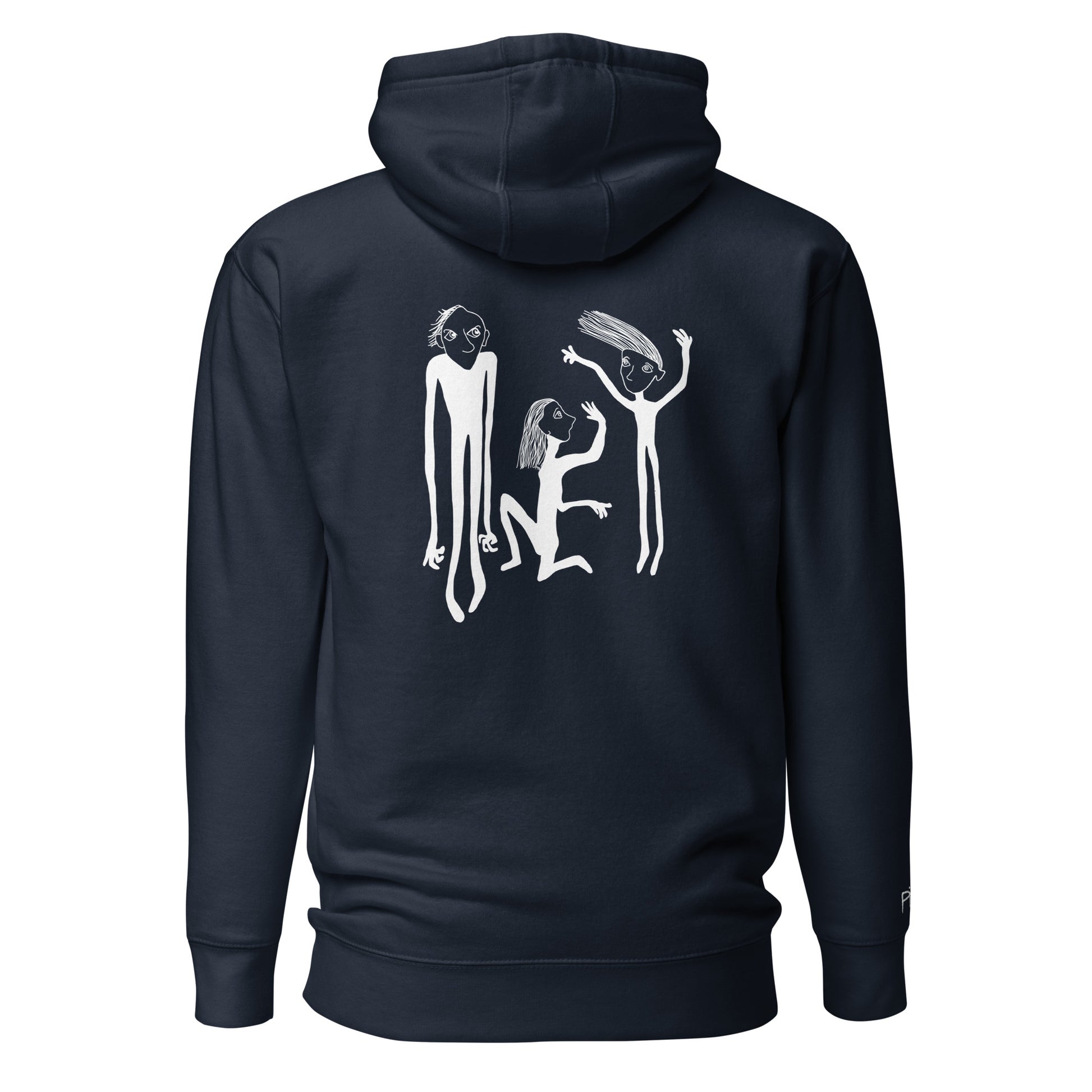 Unisex Hoodie mit Kunstprint STREITSCHLICHTER von PIMA, illustrierte Figuren auf weichem Stoff in Militärblau