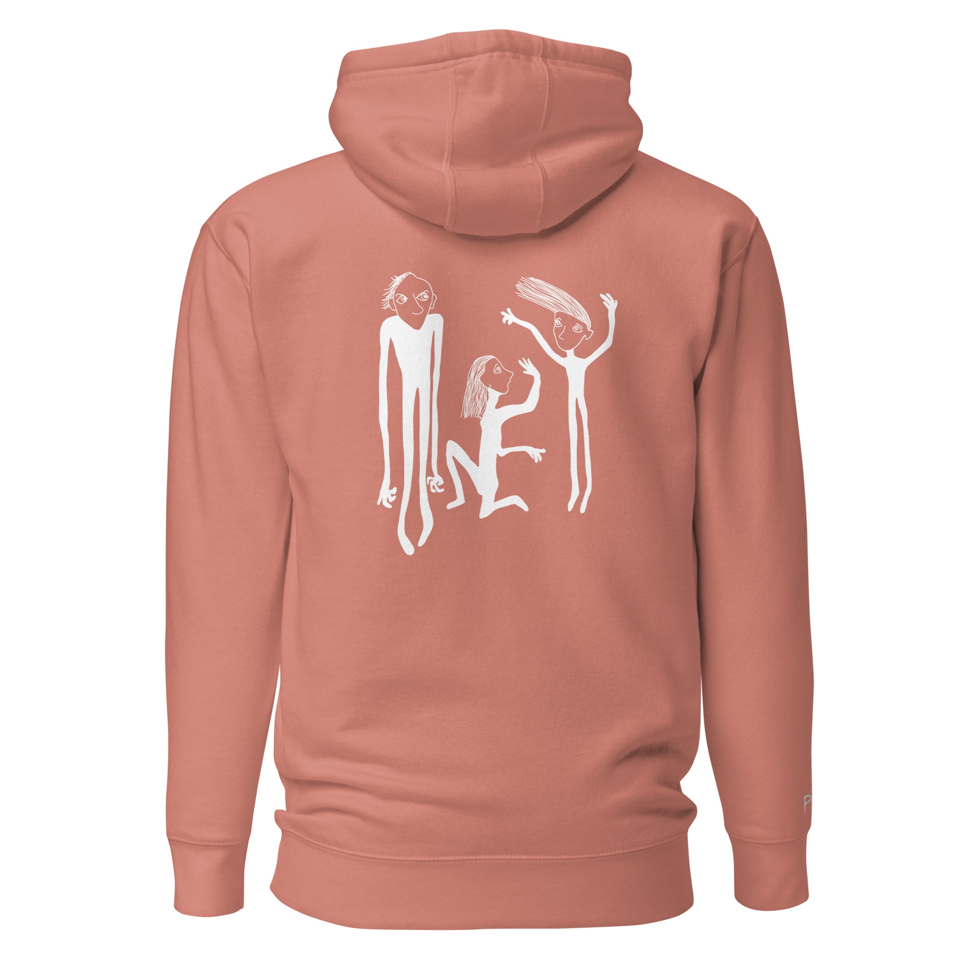 Unisex Hoodie hinten mit Kunstprint STREITSCHLICHTER von PIMA, illustrierte Figuren auf weichem Stoff in rosé