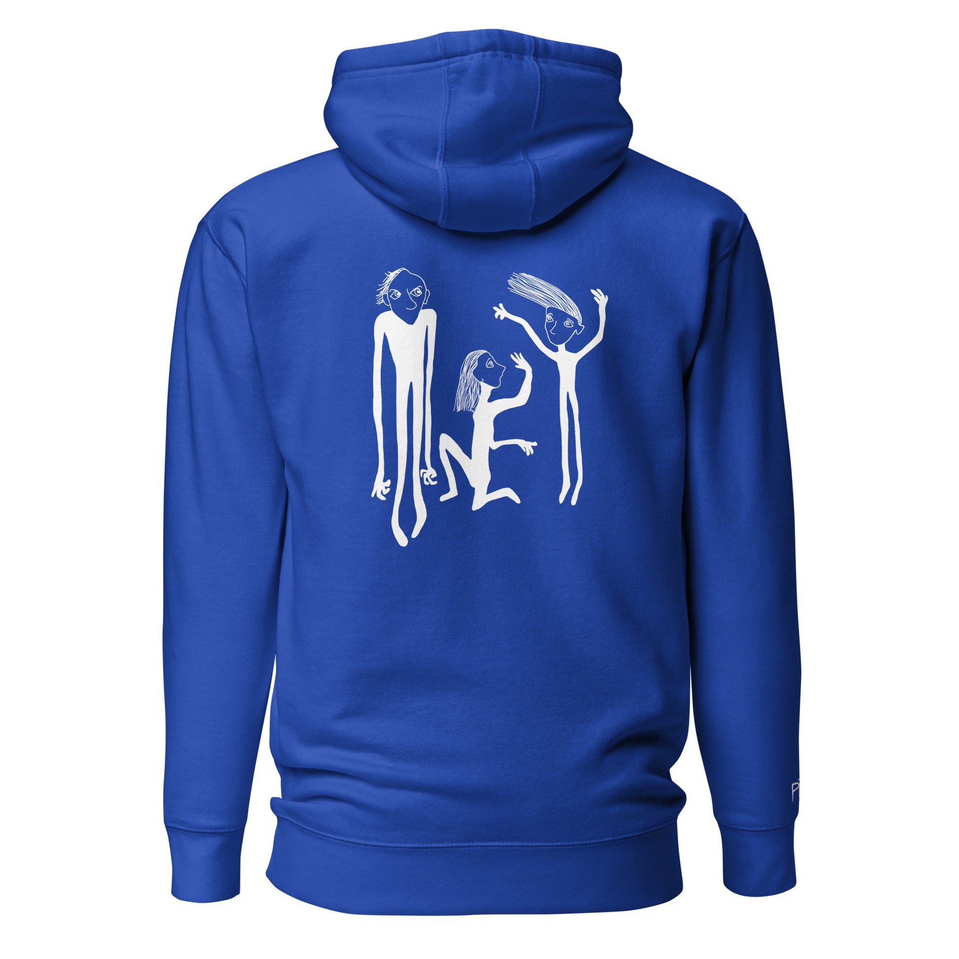 Unisex Hoodie hinten mit Kunstprint STREITSCHLICHTER von PIMA, illustrierte Figuren auf weichem Stoff in Royal Blau