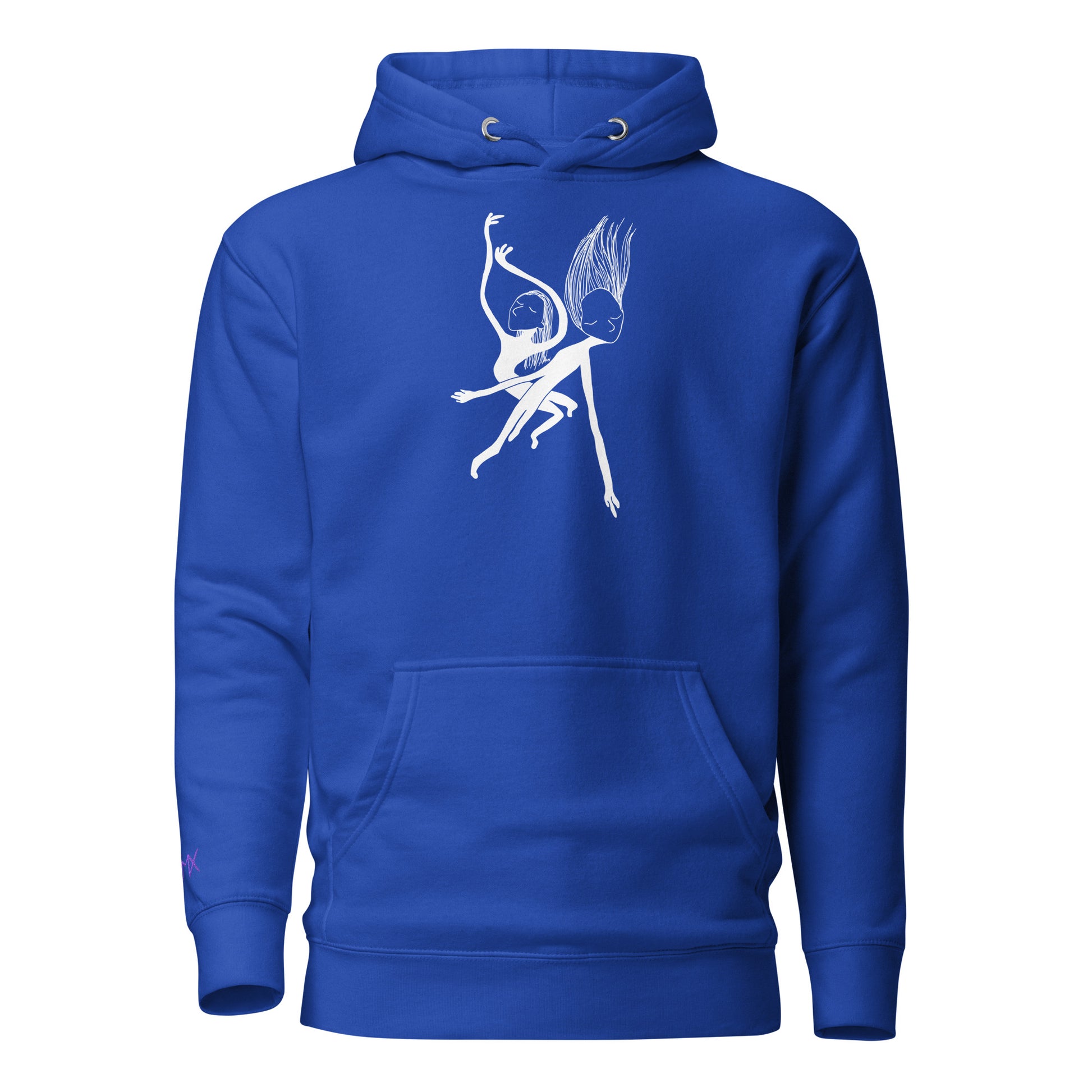 Unisex Hoodie vorne mit Kunstprint Swing von PIMA, illustrierte Figuren auf weichem Stoff in Blau