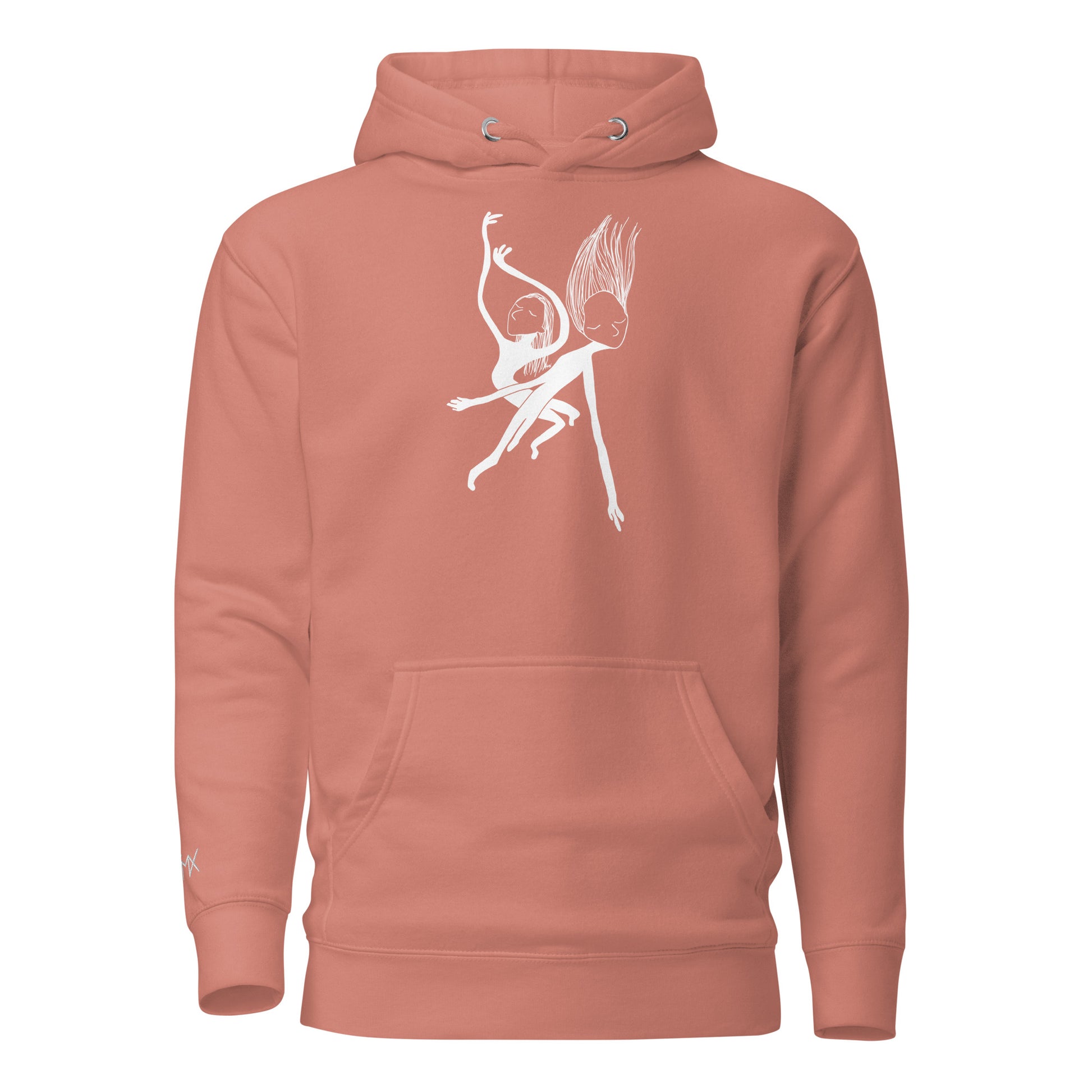Unisex Hoodie vorne mit Kunstprint Swing von PIMA, illustrierte Figuren auf weichem Stoff in Rosa