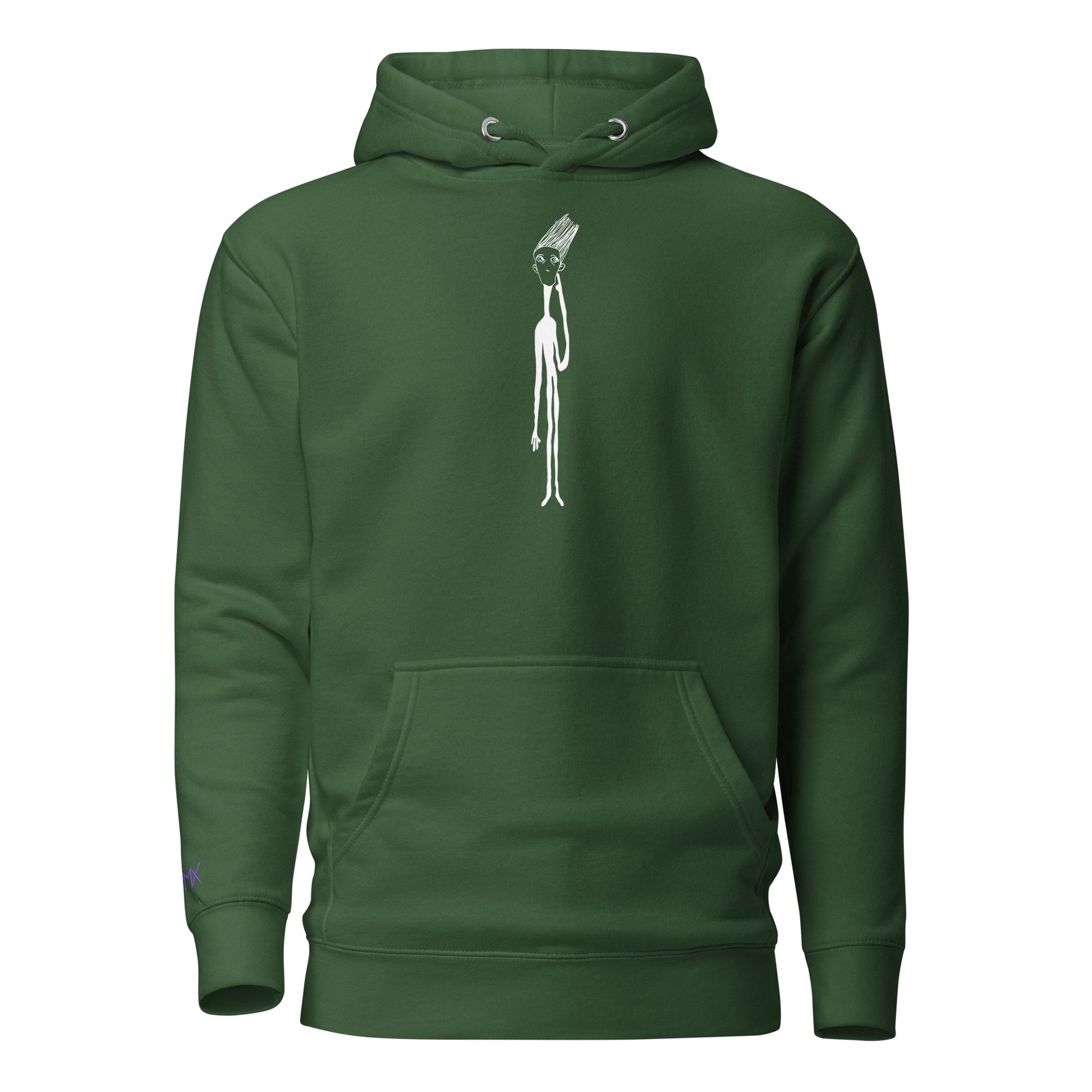 Unisex Hoodie mit Kunstprint THINK von PIMA, handillustrierte Figur auf weichem Stoff in Grün