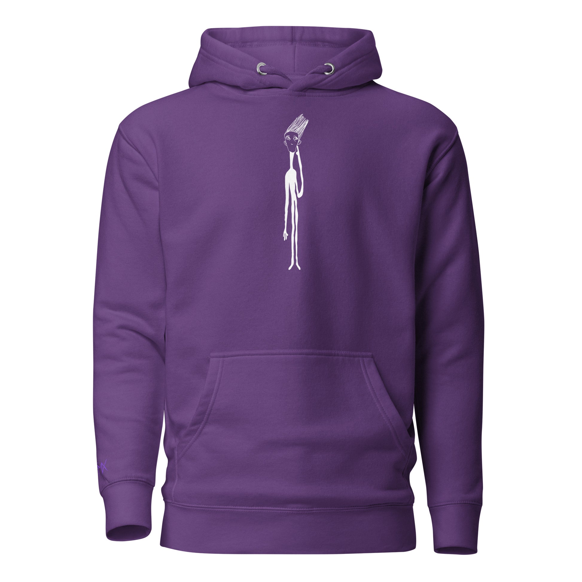 Unisex Hoodie mit Kunstprint THINK von PIMA, handillustrierte Figur auf weichem Stoff in Lila