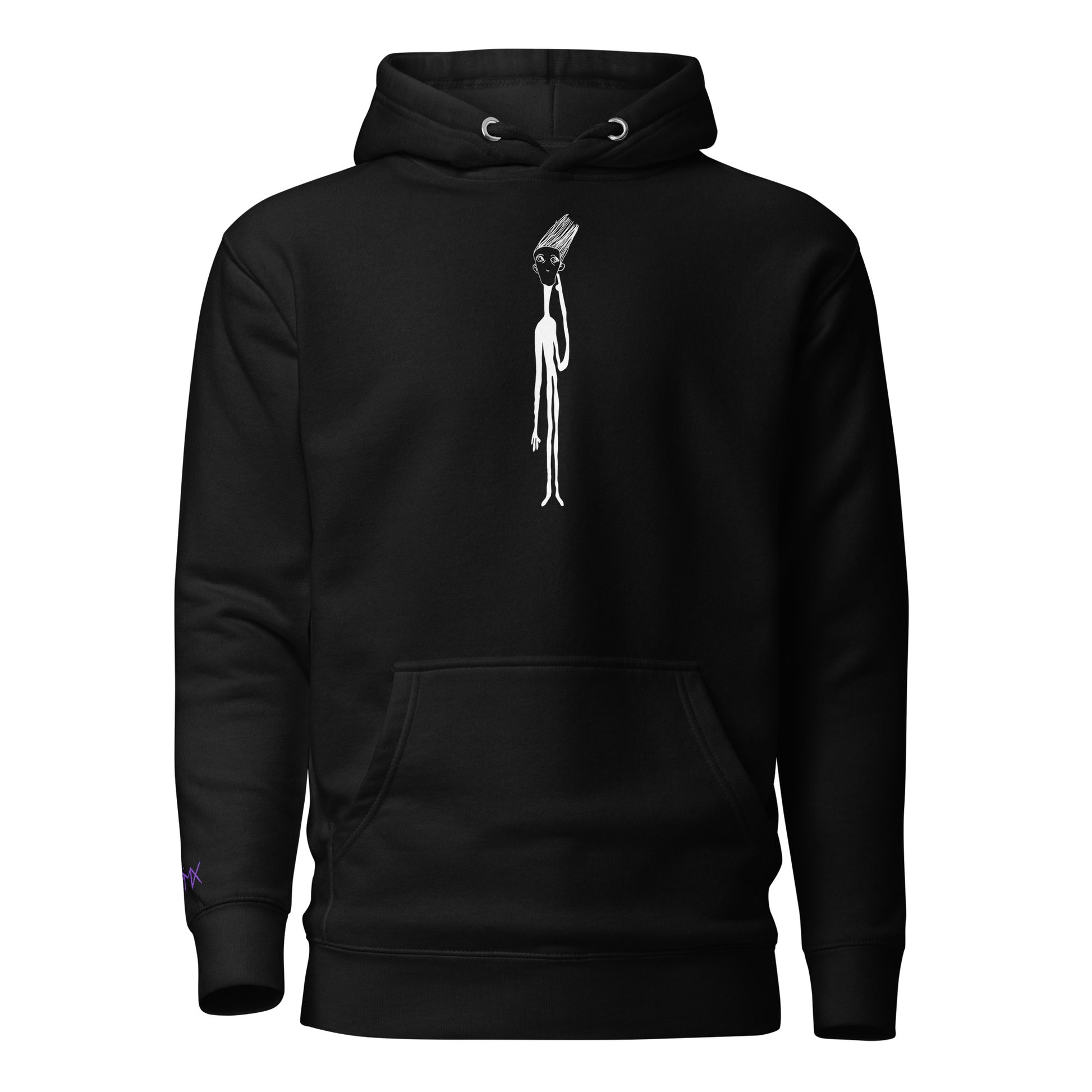 Unisex Hoodie mit Kunstprint THINK von PIMA, handillustrierte Figur auf weichem Stoff in Schwarz
