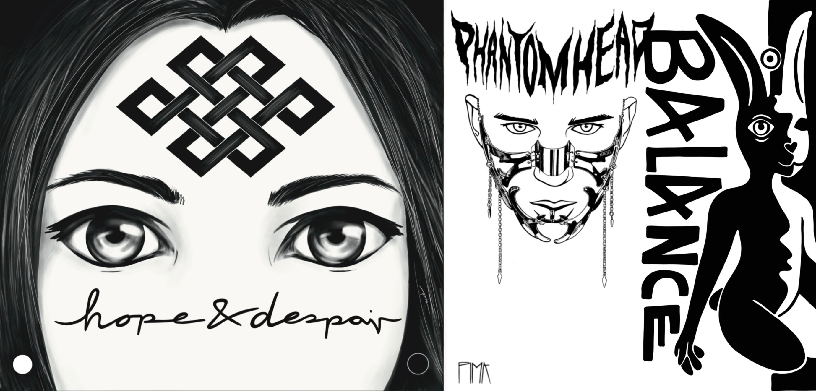 Album Cover Art Gesicht in Anime Style  und Logo Design für Musiker, Hase in Schwarz weiss