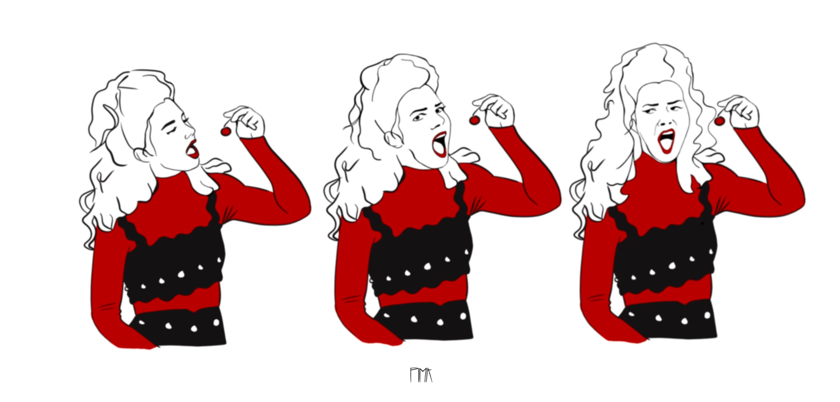Illustrationsserie einer Frau die eine Kirsche isst ist rot 