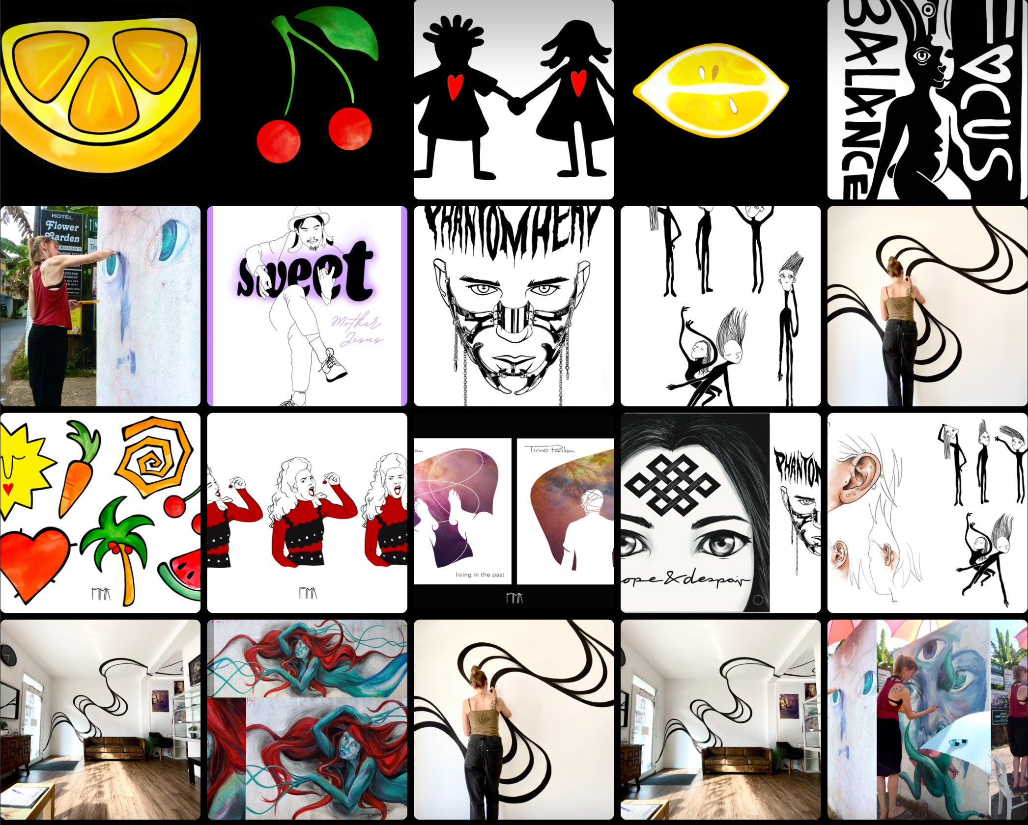 Sammlung von künstlerischen Anfertigungen individueller Designs und Portraits von Pima