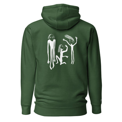 Unisex Hoodie hinten mit Kunstprint STREITSCHLICHTER von PIMA, illustrierte Figuren auf weichem Stoff in Wald-Grün