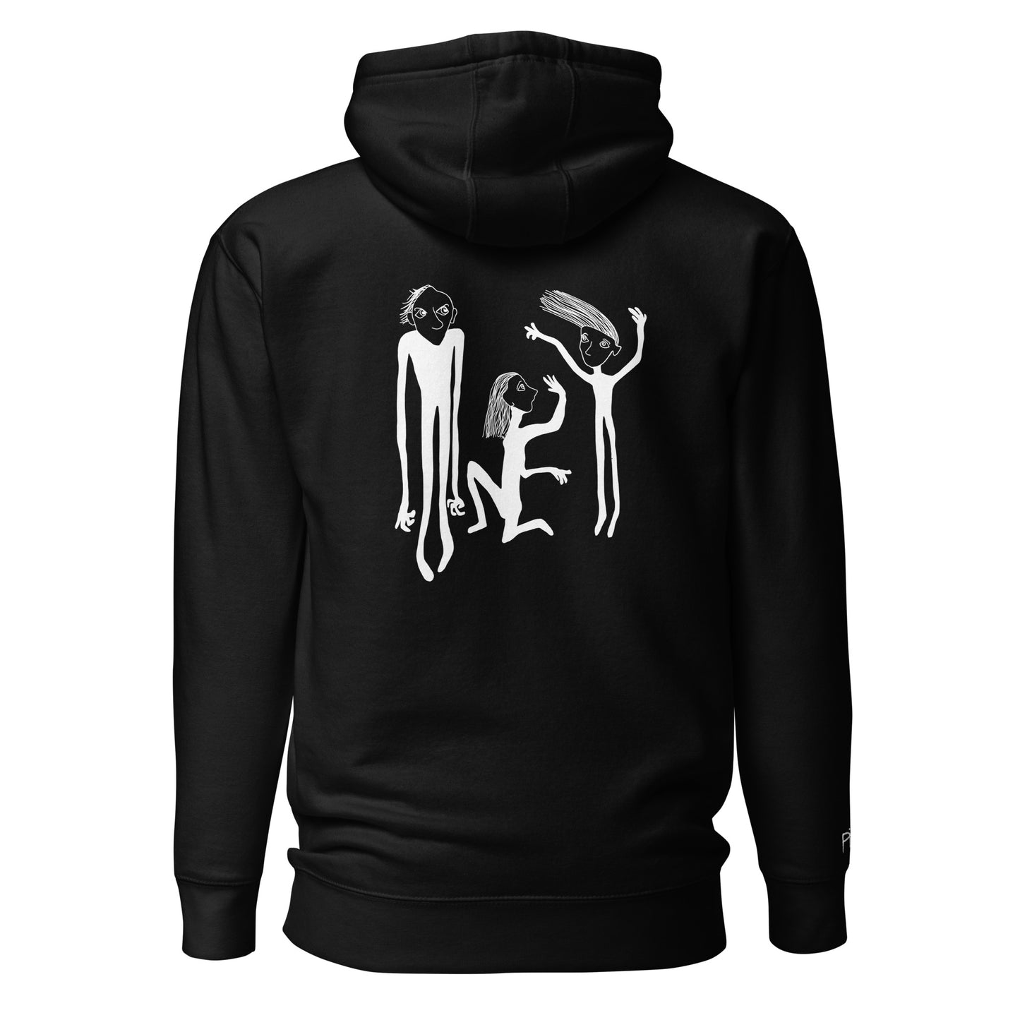 Unisex Hoodie mit Kunstprint STREITSCHLICHTER von PIMA, illustrierte Figuren auf weichem Stoff in schwarz