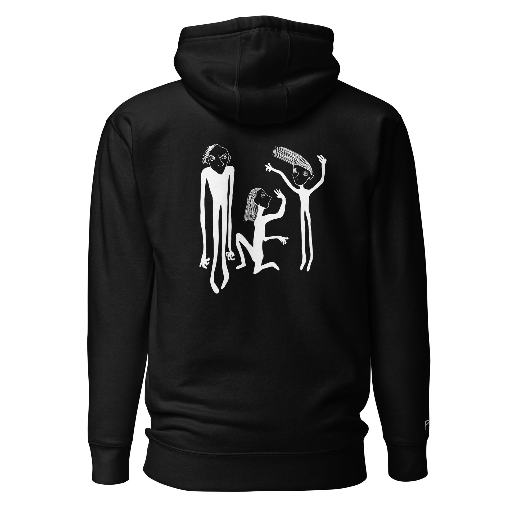 Unisex Hoodie mit Kunstprint STREITSCHLICHTER von PIMA, illustrierte Figuren auf weichem Stoff in schwarz