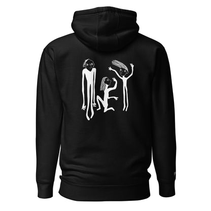 Unisex Hoodie mit Kunstprint STREITSCHLICHTER von PIMA, illustrierte Figuren auf weichem Stoff in schwarz