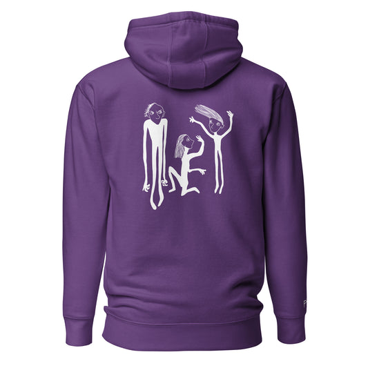 Unisex Hoodie mit Kunstprint STREITSCHLICHTER von PIMA, illustrierte Figuren auf weichem Stoff in Lila