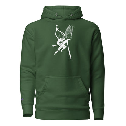 Unisex Hoodie vorne mit Kunstprint Swing von PIMA, illustrierte Figuren auf weichem Stoff in Wald-Grün 