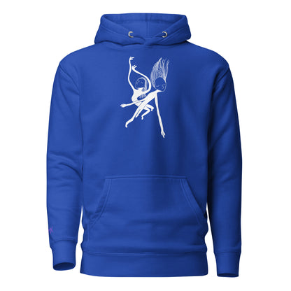 Unisex Hoodie vorne mit Kunstprint Swing von PIMA, illustrierte Figuren auf weichem Stoff in Blau