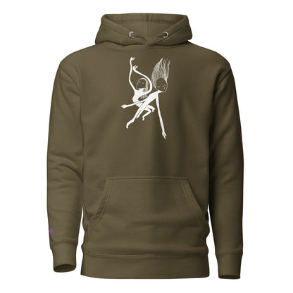 Unisex Hoodie vorne mit Kunstprint Swing von PIMA, illustrierte Figuren auf weichem Stoff in Grün