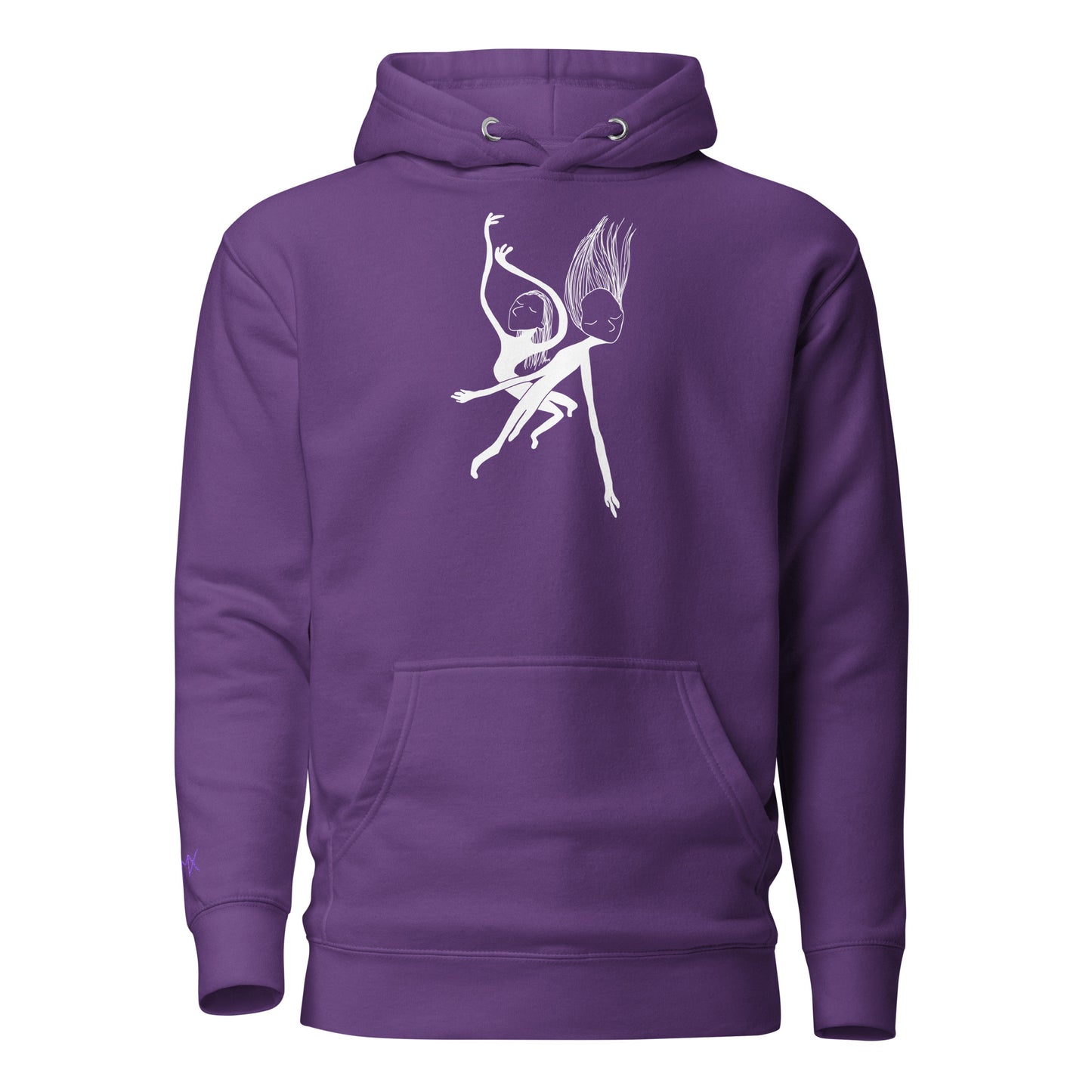 Unisex Hoodie vorne mit Kunstprint Swing von PIMA, illustrierte Figuren auf weichem Stoff in Lila