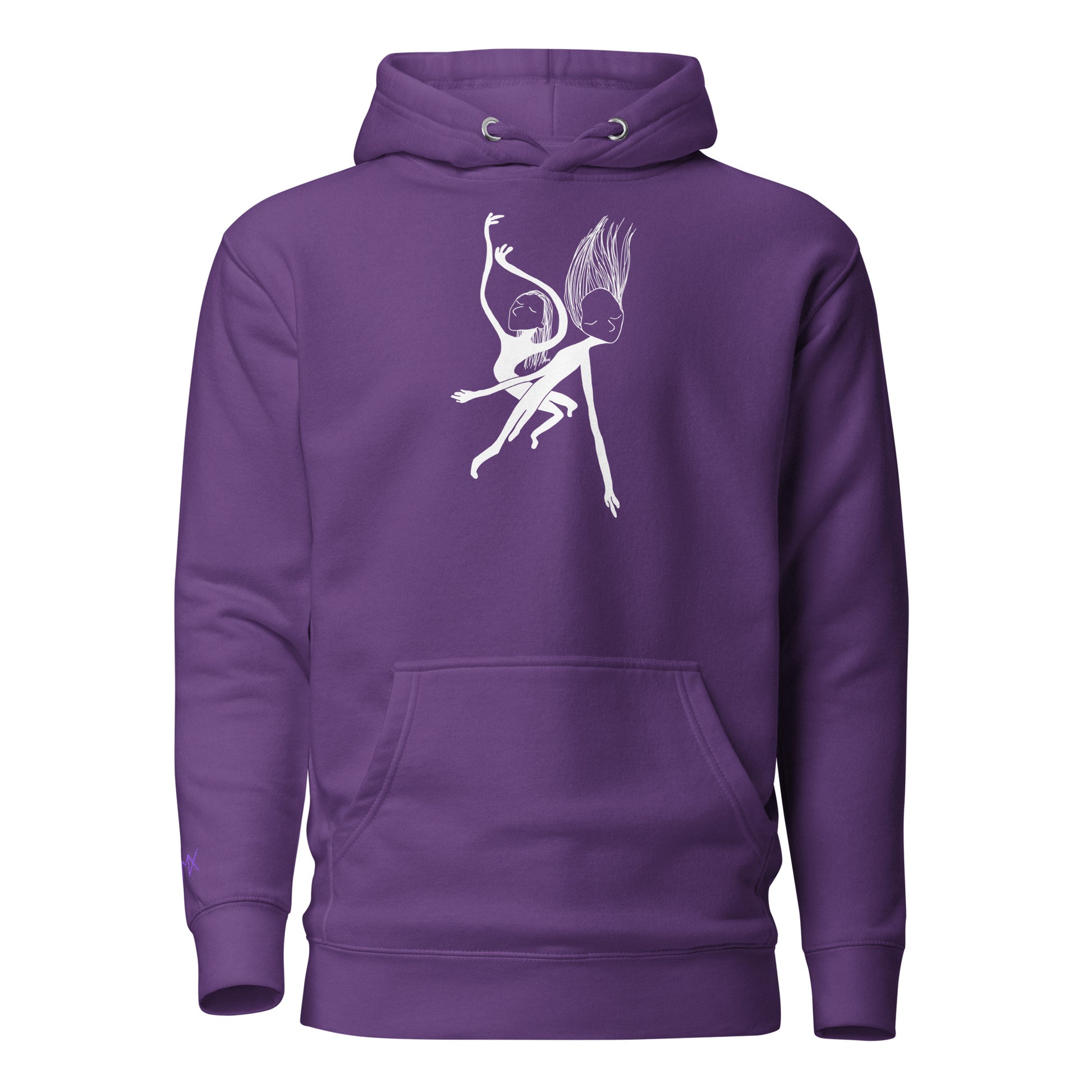 Unisex Hoodie vorne mit Kunstprint Swing von PIMA, illustrierte Figuren auf weichem Stoff in Lila