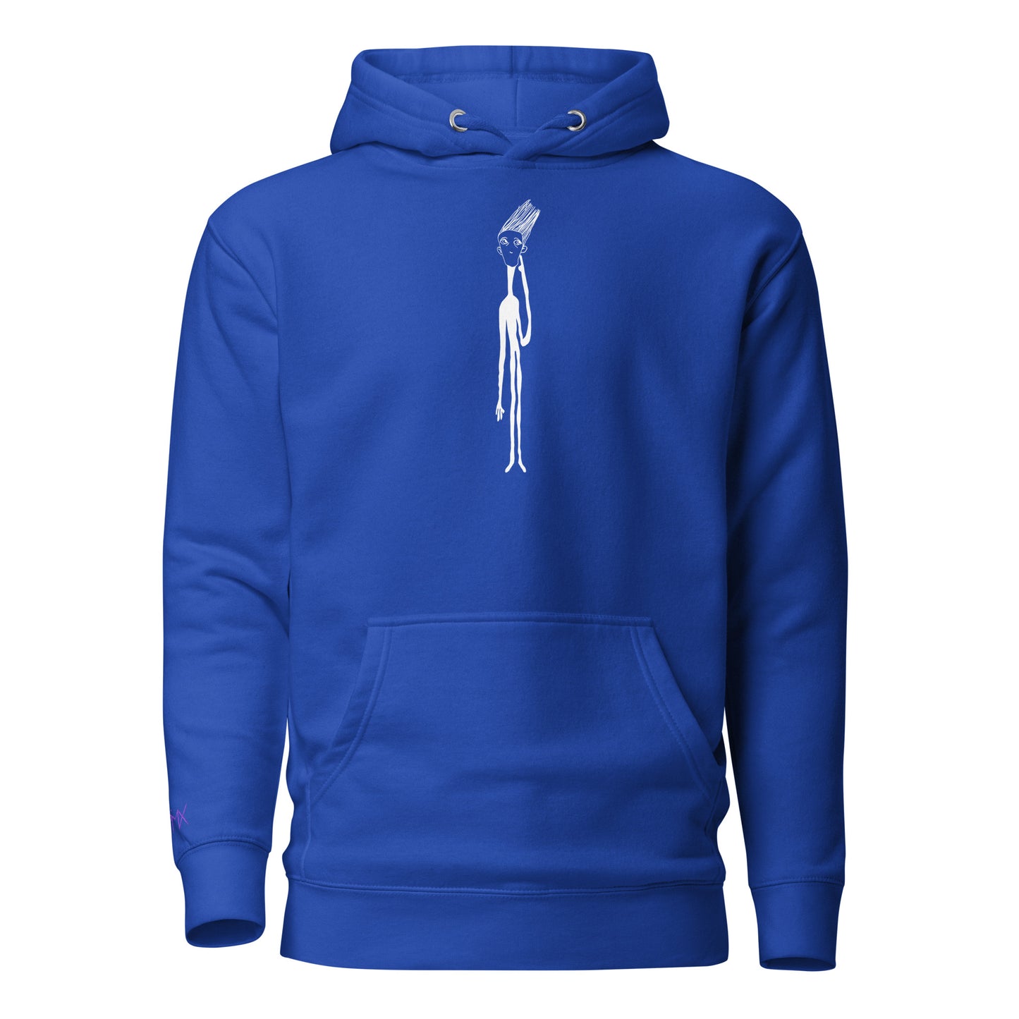 Unisex Hoodie mit Kunstprint THINK von PIMA, handillustrierte Figur auf weichem Stoff in blau