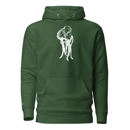 Kunstprint auf Hoodie vorne von PIMA, illustrierte Figuren auf weichem Stoff in Grün
